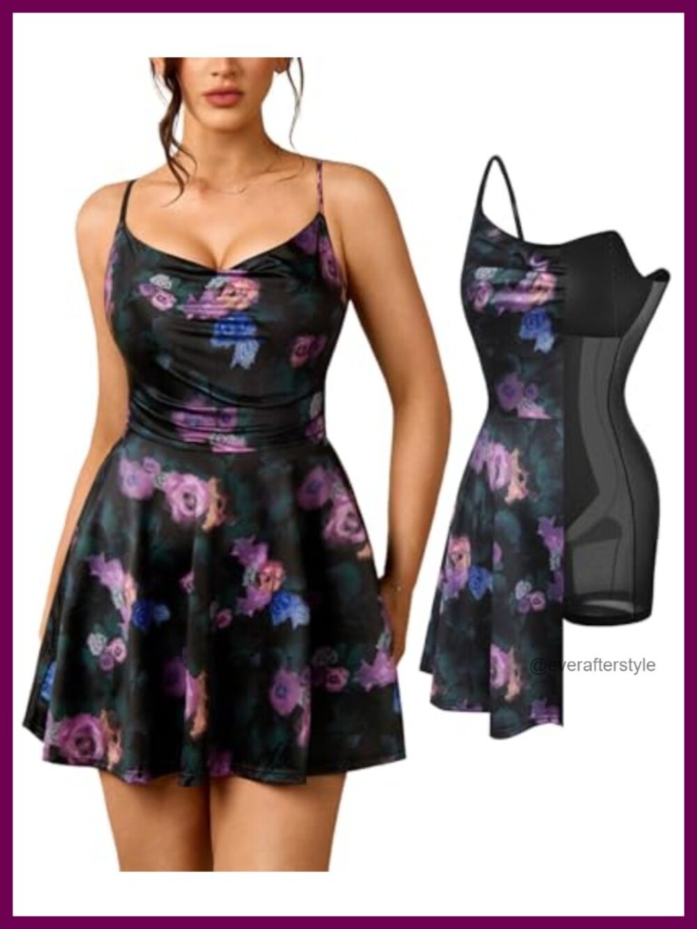 Popilush Mini Corset Dress Built-in Bra A-line Shapewear Cowl Neck